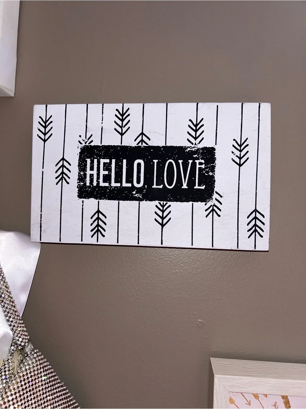 Hello Love Black and White Wall Sign- wall decor- 10inW & 6inH